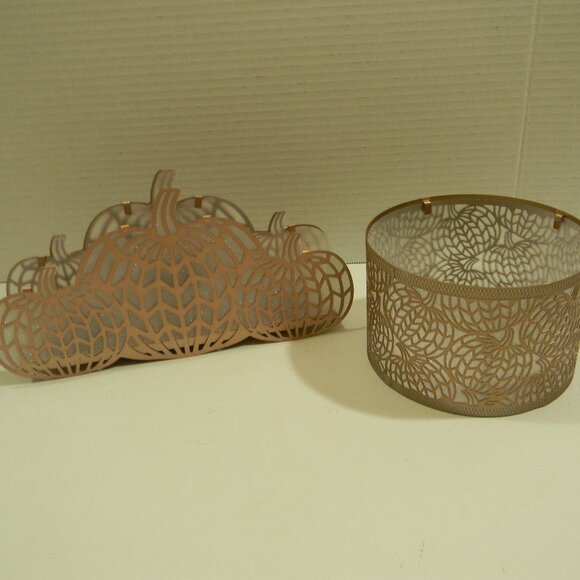 Yankee Candle Chevron Pumpkins Candle Holder and Shade Rose Gold Sparkle EUC - Picture 3 of 9